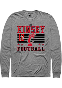Zeb Kinsey Cincinnati Bearcats Grey NIL Striped Long Sleeve Player T Shirt