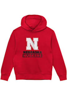 Nebraska Cornhuskers Boys Red Team Primary Logo Long Sleeve Hooded Sweatshirt