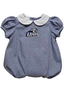 Vive La Fete New Hampshire Wildcats Baby Navy Blue Gingham Collar Short Sleeve One Piece