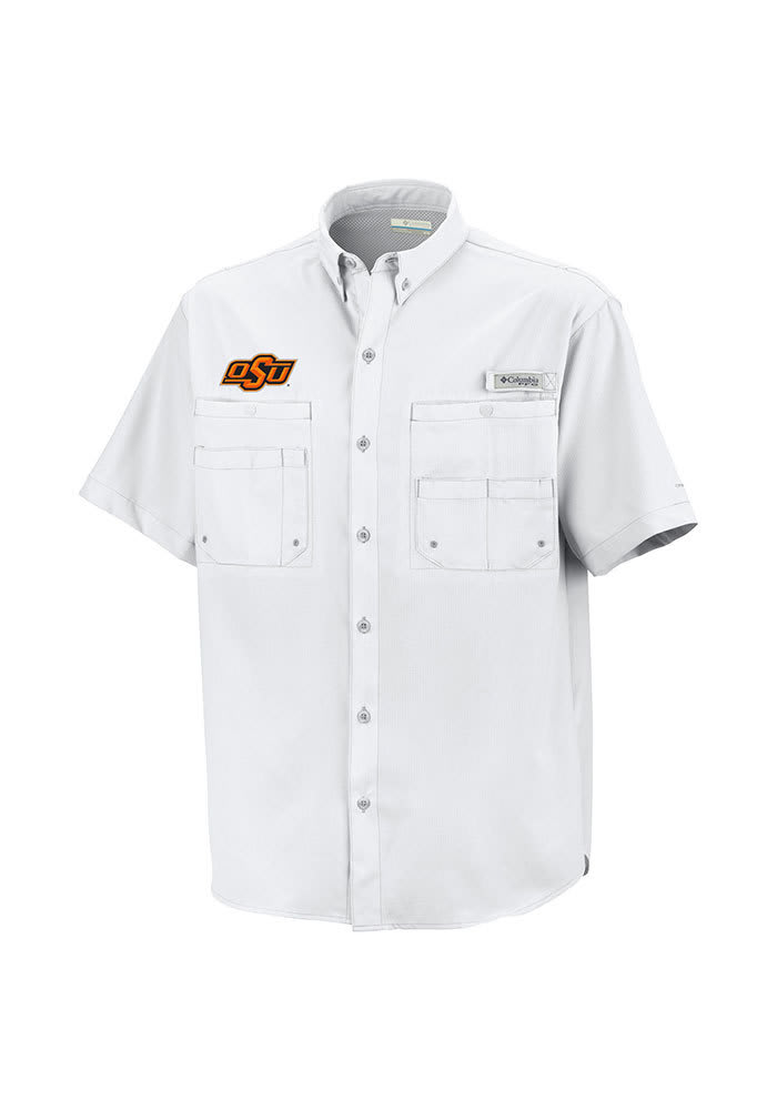 Columbia Oklahoma State Cowboys Mens White Tamiami Short Sleeve Dress Shirt