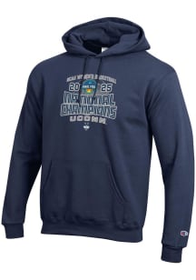 Champion UConn Huskies Mens Navy Blue 2025 National Champions Powerblend Long Sleeve Hoodie