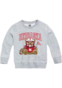 Womens Nebraska Cornhuskers Grey Summit Sportswear Bear Necessities Crew Sweatshirt