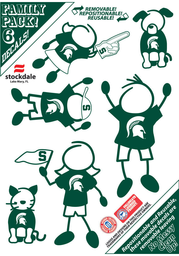 Michigan State Spartans 5x7 Family Pack Auto Decal - Green