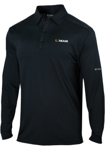 Columbia Miami Hurricanes Mens Black Heat Seal Omni Wick Pin High Long Sleeve Polo Shirt