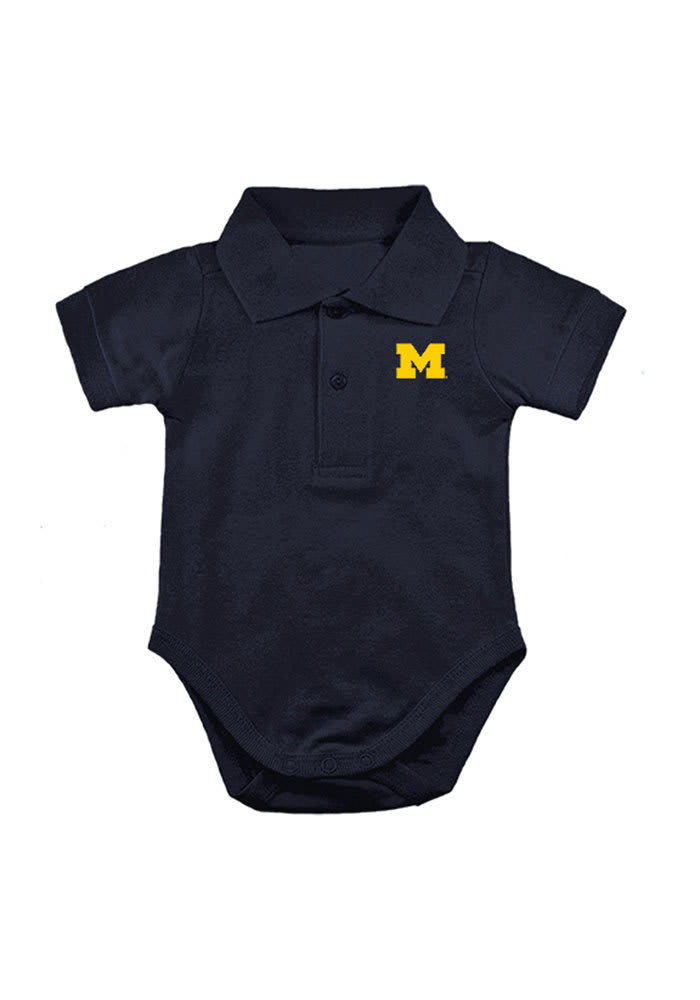 Michigan Wolverines Baby Navy Blue Logo Short Sleeve Polo One Piece