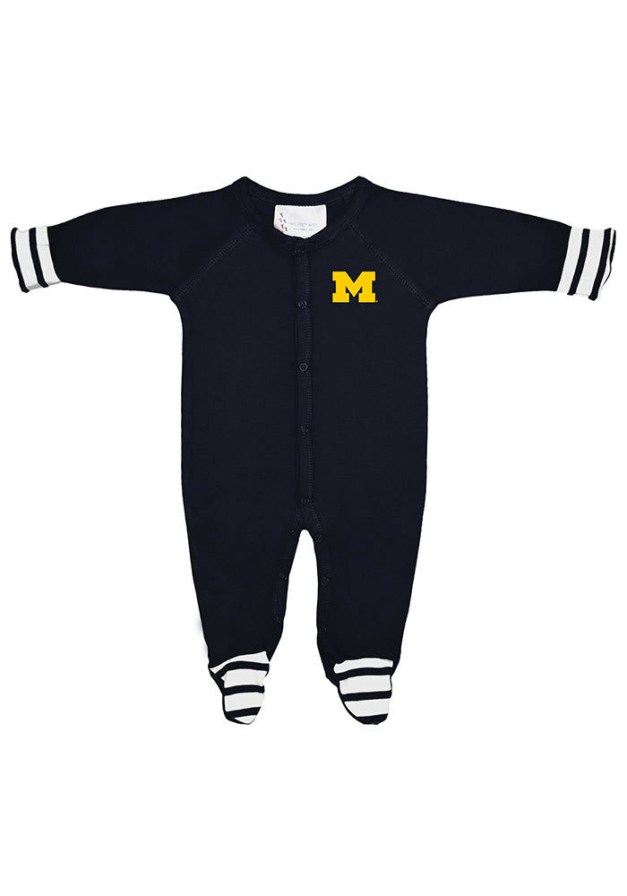 Michigan Wolverines Baby Navy Blue Stripe Loungewear One Piece Pajamas