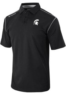 Mens Michigan State Spartans Black Columbia Heat Seal Omni Wick Shotgun Short Sleeve Polo Shirt