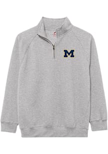 Michigan Wolverines Mens Grey Essentials Embroidery Long Sleeve Qtr Zip Pullover