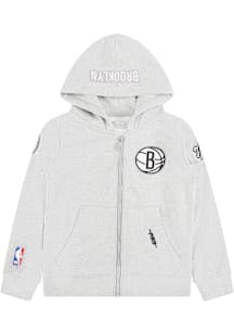 Pro Standard Brooklyn Nets Boys Grey Classic Chenille Long Sleeve Full Zip Hooded Sweatshirt
