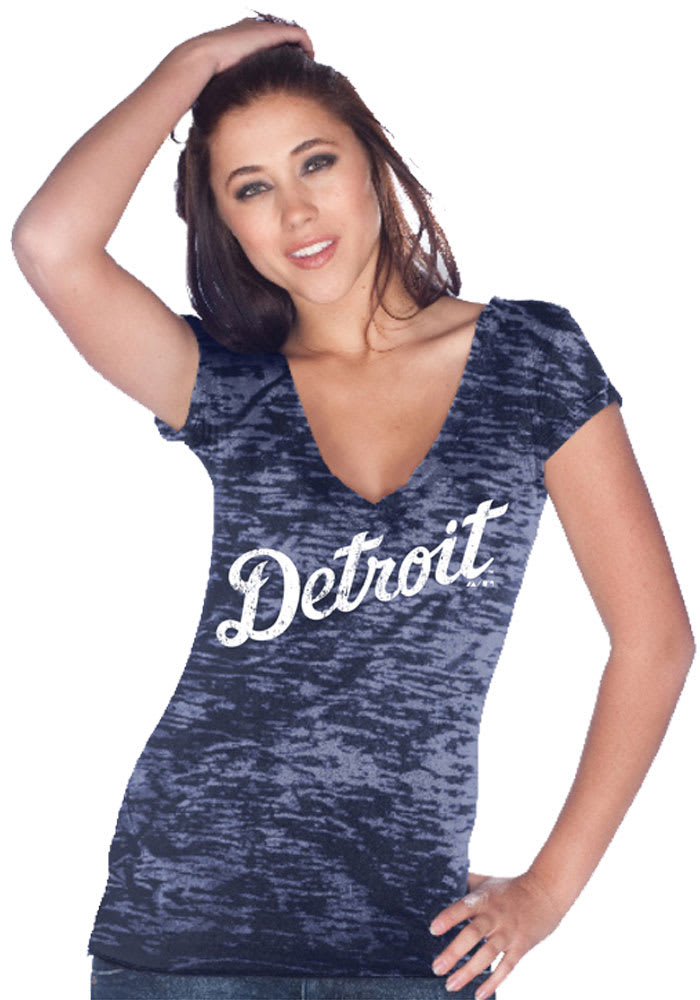 New Era Detroit Tigers Women's Navy Blue Raglan Short Sleeve T-Shirt, Navy Blue, 60% Cotton / 40% POLYESTER, Size XL, Rally House