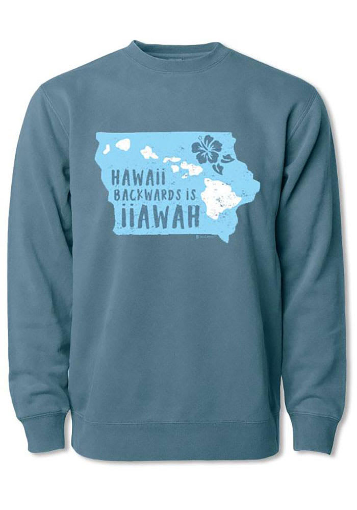 Bozz Prints Iowa Mens Navy Blue Hawaii Backwards Long Sleeve Crew Sweatshirt