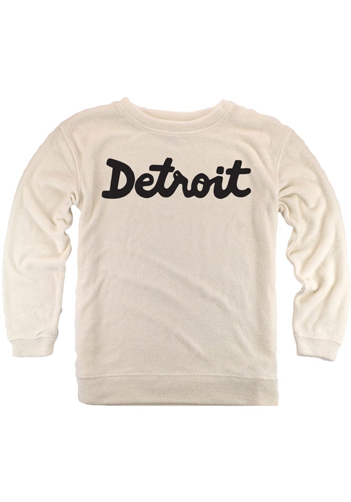 Detroit Womens Oatmeal Script Cozy Long Sleeve Crew Sweatshirt