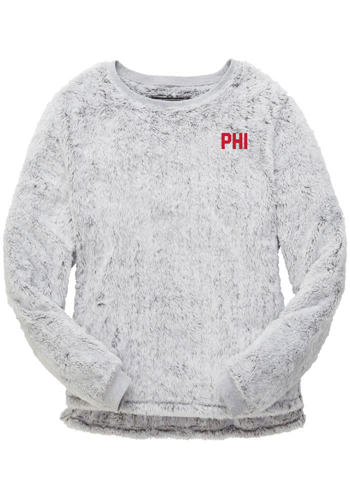 Philadelphia Womens Grey Fuzzy Fleece Long Sleeve Crew Sweatshirt