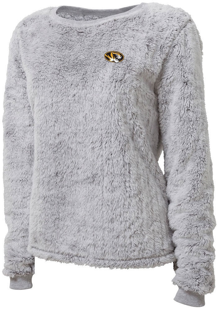 Missouri Tigers Womens Grey Fuzzy Fleece Crew Sweatshirt