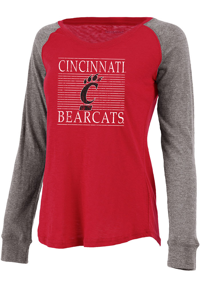 Cincinnati Bearcats Womens Red Preppy Patch Slub LS Tee