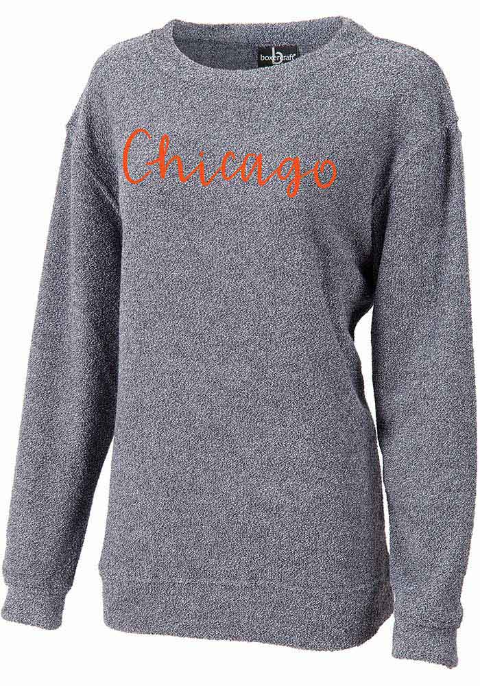 Chicago Women's Navy Script Wordmark Long Sleeve Cozy Crew Sweatshirt