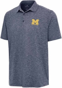 Mens Michigan Wolverines Blue Antigua Letterwinners M Club Par 3 Short Sleeve Polo Shirt