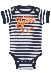 Detroit Tigers Baby Navy Blue Infant Striped Crossed Bat Short Sleeve One Piece