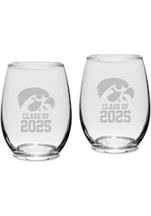 Iowa Hawkeyes Class of 2025 Set of 2 Stemless Wine Glass - White