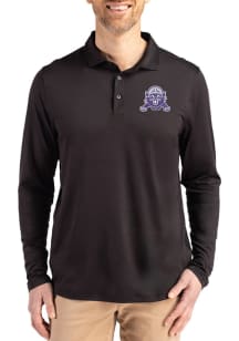 Mens Northwestern Wildcats Black Cutter and Buck Vault Coastline Long Sleeve Polo Shirt