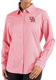 Cutter and Buck Houston Cougars Womens Epic Confidence Gingham Long Sleeve Red Dress Shirt