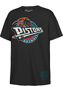 Mitchell and Ness Detroit Pistons Youth Black Distressed Retro Logo Short Sleeve T-Shirt