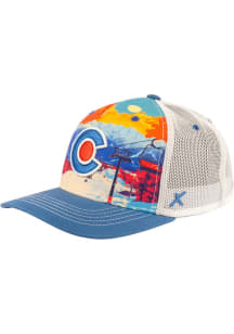 Colorado Ski Mountain Print Canvas X08 Trucker Adjustable Hat - Blue