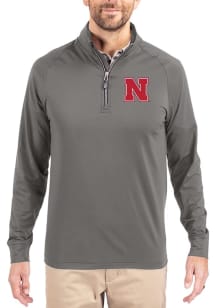 Mens Nebraska Cornhuskers Graphite Cutter and Buck Adapt Eco Knit Qtr Zip Pullover