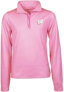 Girls Pink Wisconsin Badgers Mila LS Tops Qtr Zip