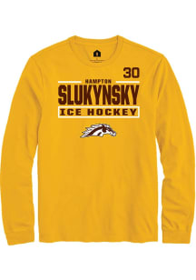 Hampton Slukynsky Mens Gold Western Michigan Broncos NIL Stacked Box Long Sleeve Player T Shirt