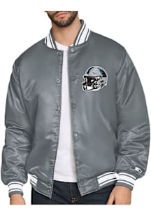 Starter Carolina Panthers Mens Grey Triangle Satin Varisty Medium Weight Jacket