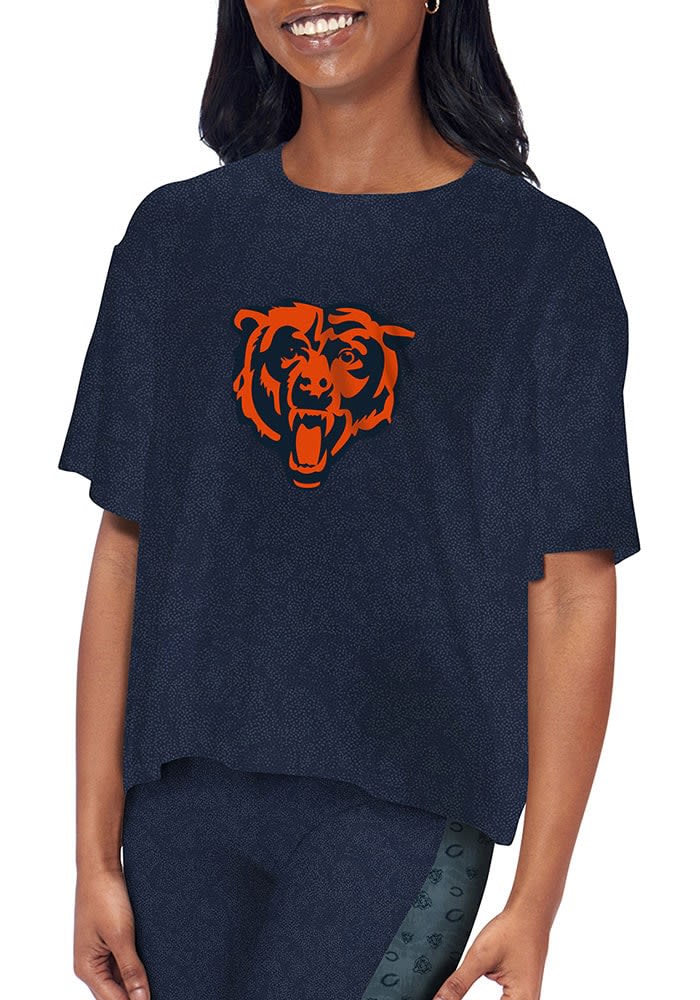 New Era Chicago Bears Womens Navy Blue Glitter Slub Knot Short Sleeve T- Shirt