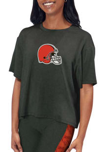 Cleveland Browns Womens Grey Cropped Short Sleeve T-Shirt