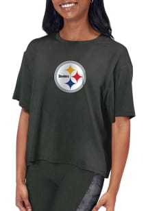 Pittsburgh Steelers Womens Grey Cropped Short Sleeve T-Shirt
