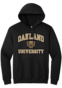 Summit Sportswear Oakland University Golden Grizzlies Mens Black Number One Graphic Long Sleeve Ho..
