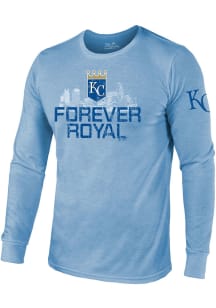 Kansas City Royals Light Blue distressed screen print Long Sleeve Fashion T Shirt