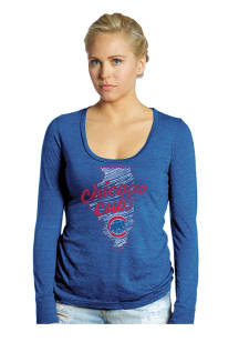 Chicago Cubs Womens Blue State Pride Long Sleeve Scoop Neck