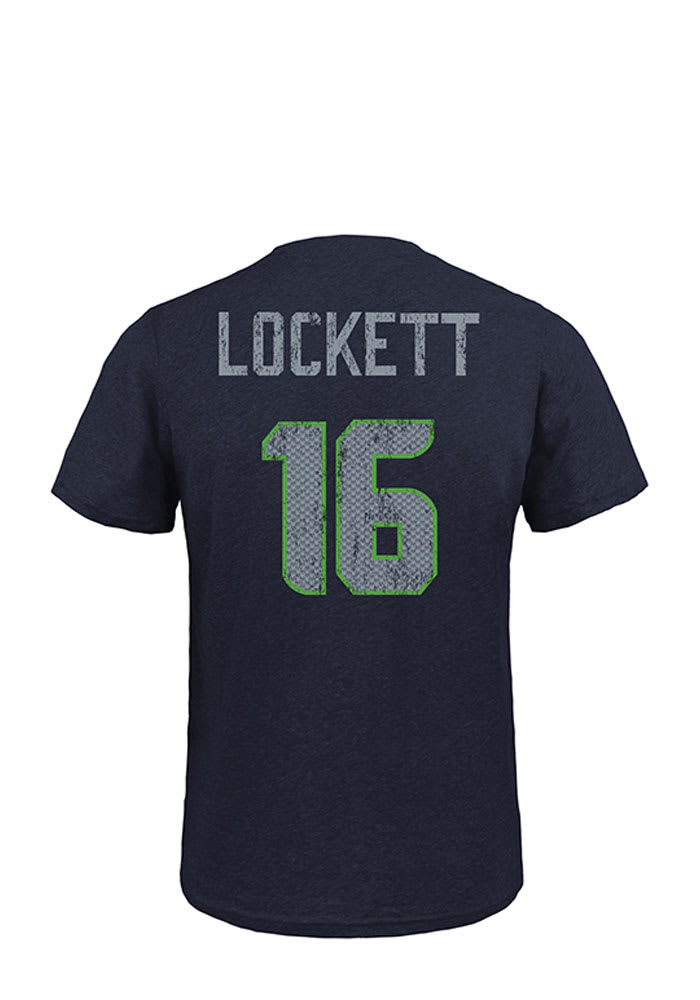 Tyler Lockett Seattle Seahawks Navy Blue Name and Number Short Sleeve Fashion Player T Shirt