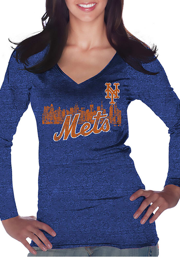 New York Mets Womens Blue Skyline Long Sleeve T-Shirt
