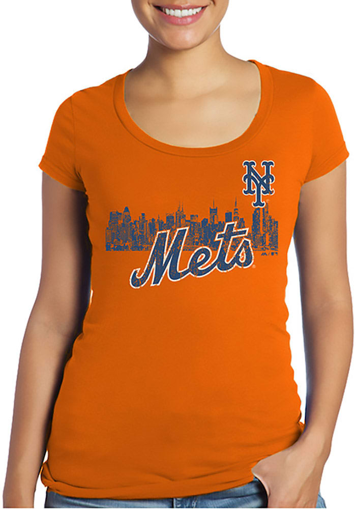 NY Mets Mets Orange Womens Skyline Short Sleeve Scoop
