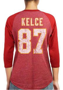 Travis Kelce Kansas City Chiefs Womens Red Tri-Blend Raglan Long Sleeve Player T Shirt