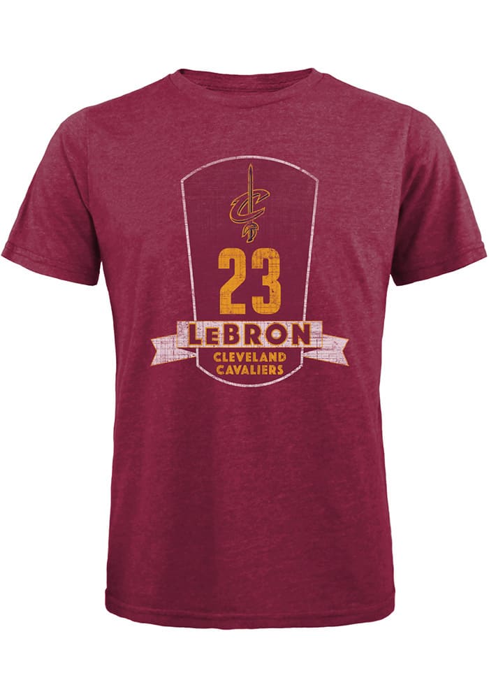 LeBron James Cleveland Cavaliers Maroon Plaque Short Sleeve Fashion Player T Shirt
