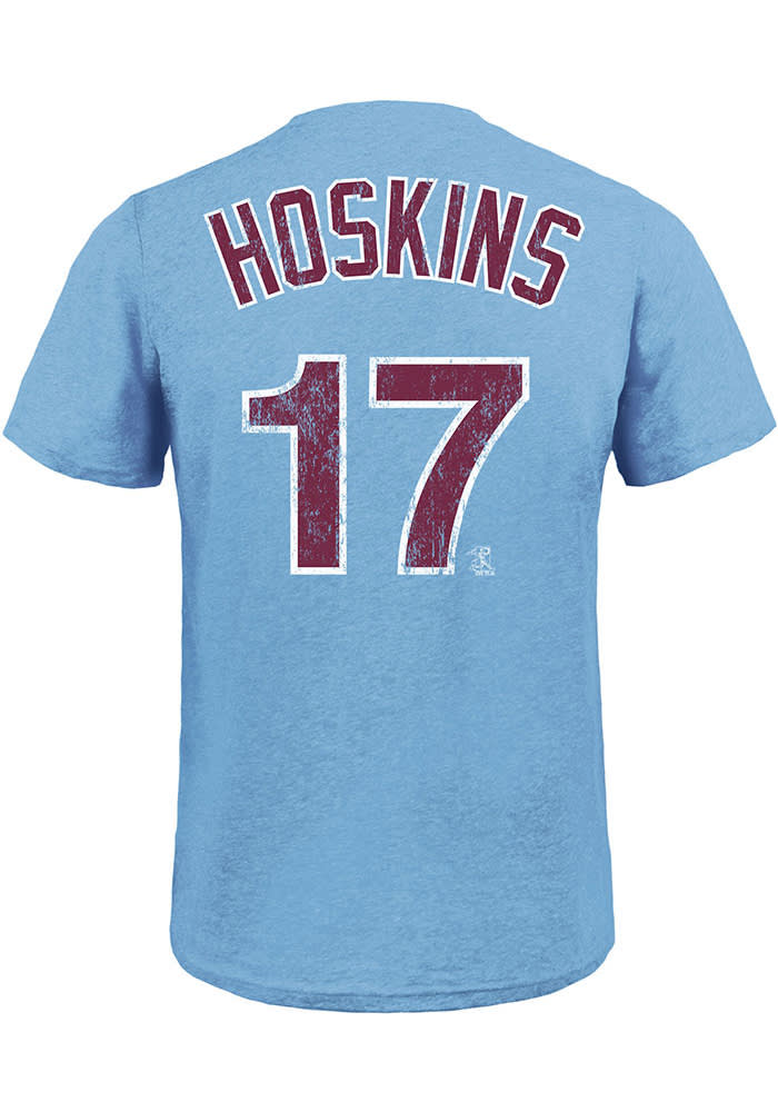 Rhys Hoskins Philadelphia Phillies Light Blue Name and Number Short Sleeve Fashion T Shirt