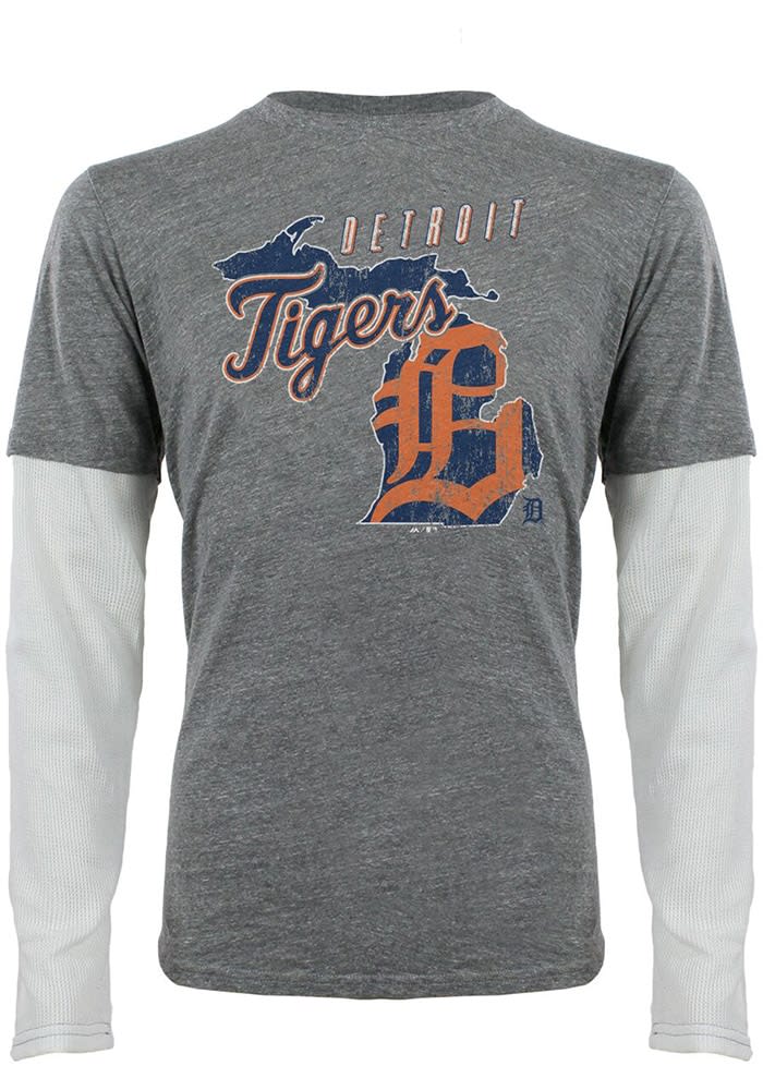 47 Detroit Tigers Grey Neps Henley Long Sleeve Fashion T Shirt