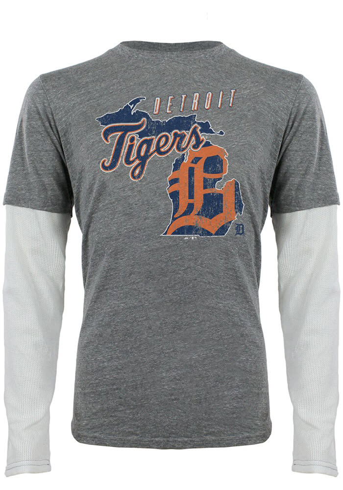 Detroit Tigers Grey State of Mind Long Sleeve Fashion T Shirt