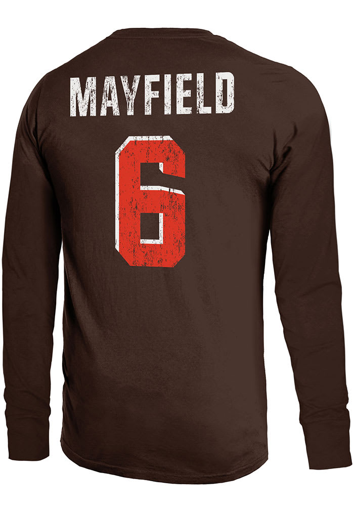 Baker Mayfield Cleveland Browns Brown Primary Name And Number Long Sleeve Player T Shirt