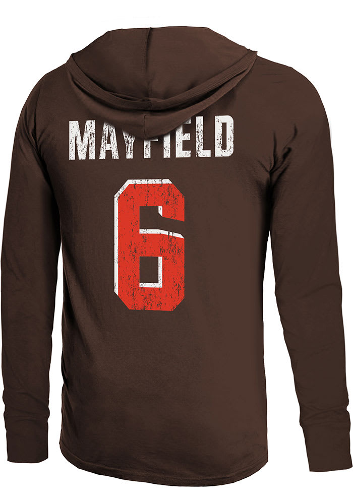 Baker Mayfield Cleveland Browns Majestic Women's Player Name & Number Tri-Blend 3/4-Sleeve Raglan T-Shirt - Brown, Size: Small