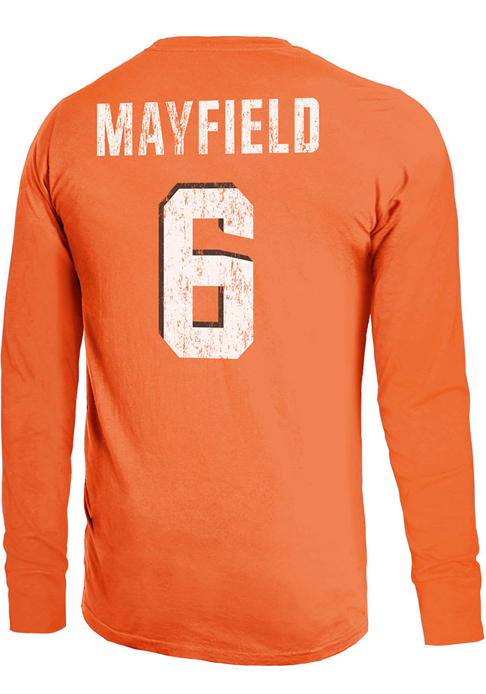 Baker Mayfield Cleveland Browns Orange Primary Name And Number Long Sleeve Player T Shirt