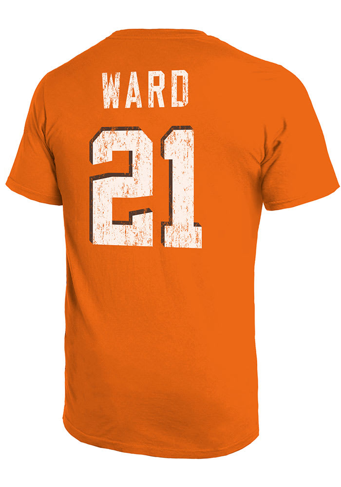 Denzel Ward Cleveland Browns Orange Primary Name And Number Short Sleeve Fashion Player T Shirt