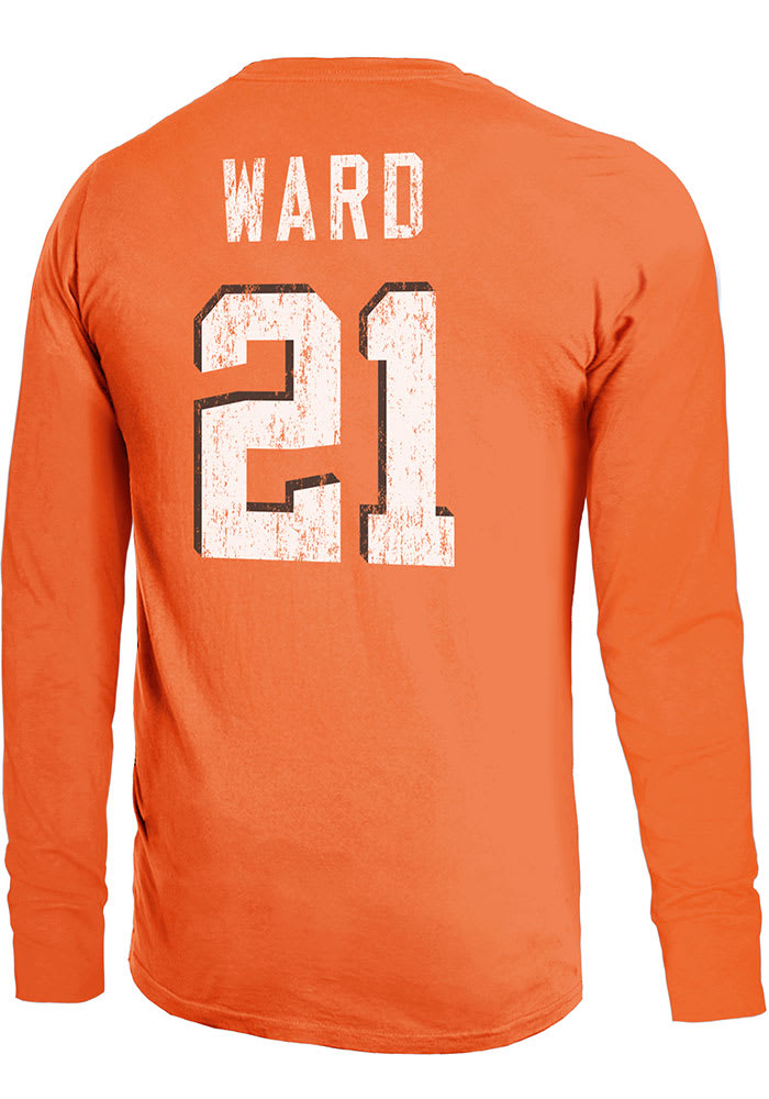 Denzel Ward Cleveland Browns Orange Primary Name And Number Long Sleeve Player T Shirt